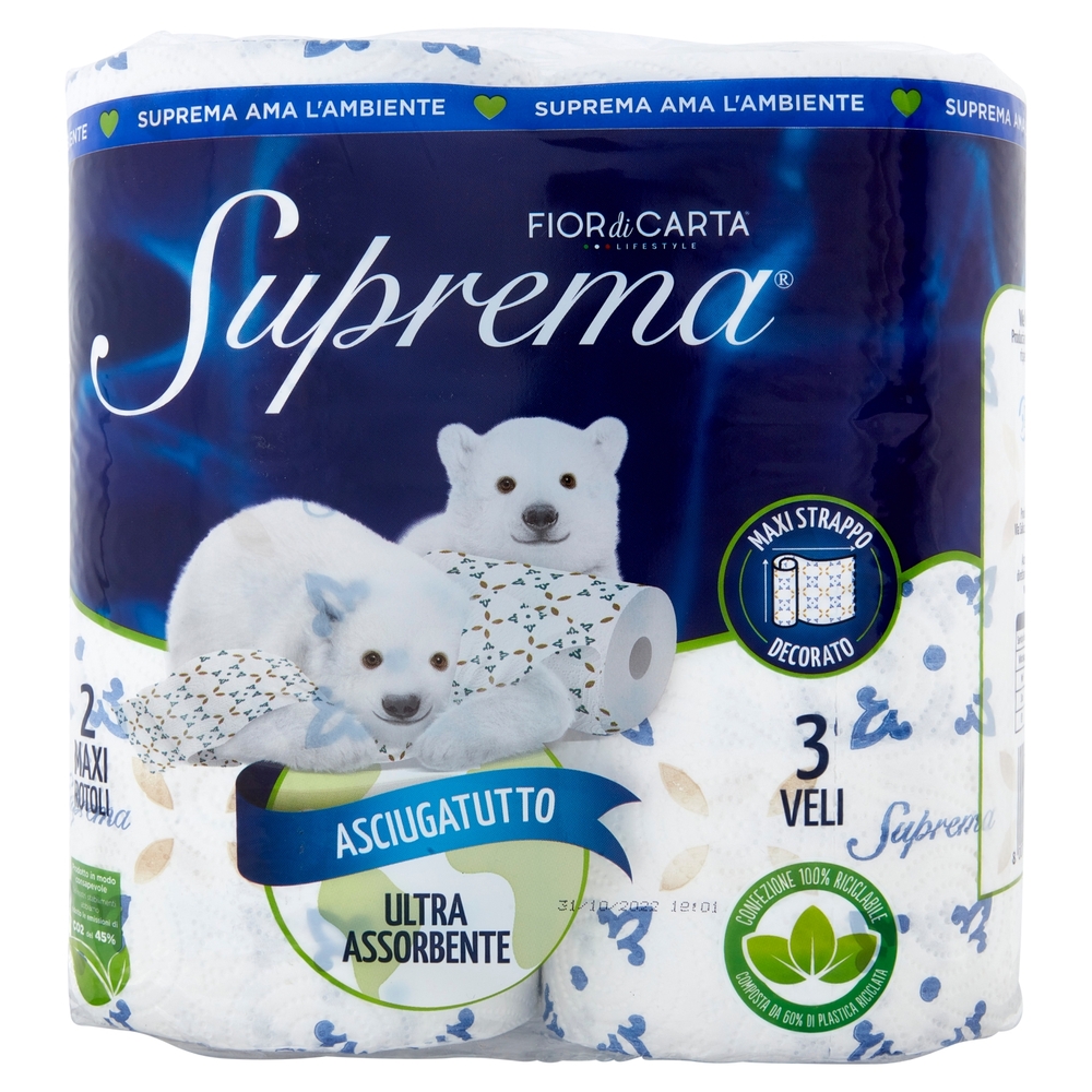 Fior di Carta Lifestyle Suprema Asciugatutto Ultra Assorbente 3 Veli Maxi Rotoli 2 pz